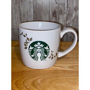 Starbucks Holiday Collection 2013 White Ceramic Mug Gold Geometric Accents